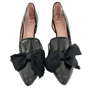 AD & Daughters heels size 9.5 black leather dorsay bow pointy toe old money